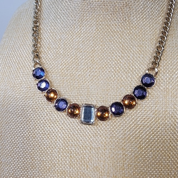 Pretty Orange Blue Necklace Gold tone chain - Picture 1 of 15